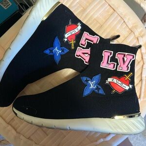 Louis Vuitton Black Sneakers with Blue and Pink Accents